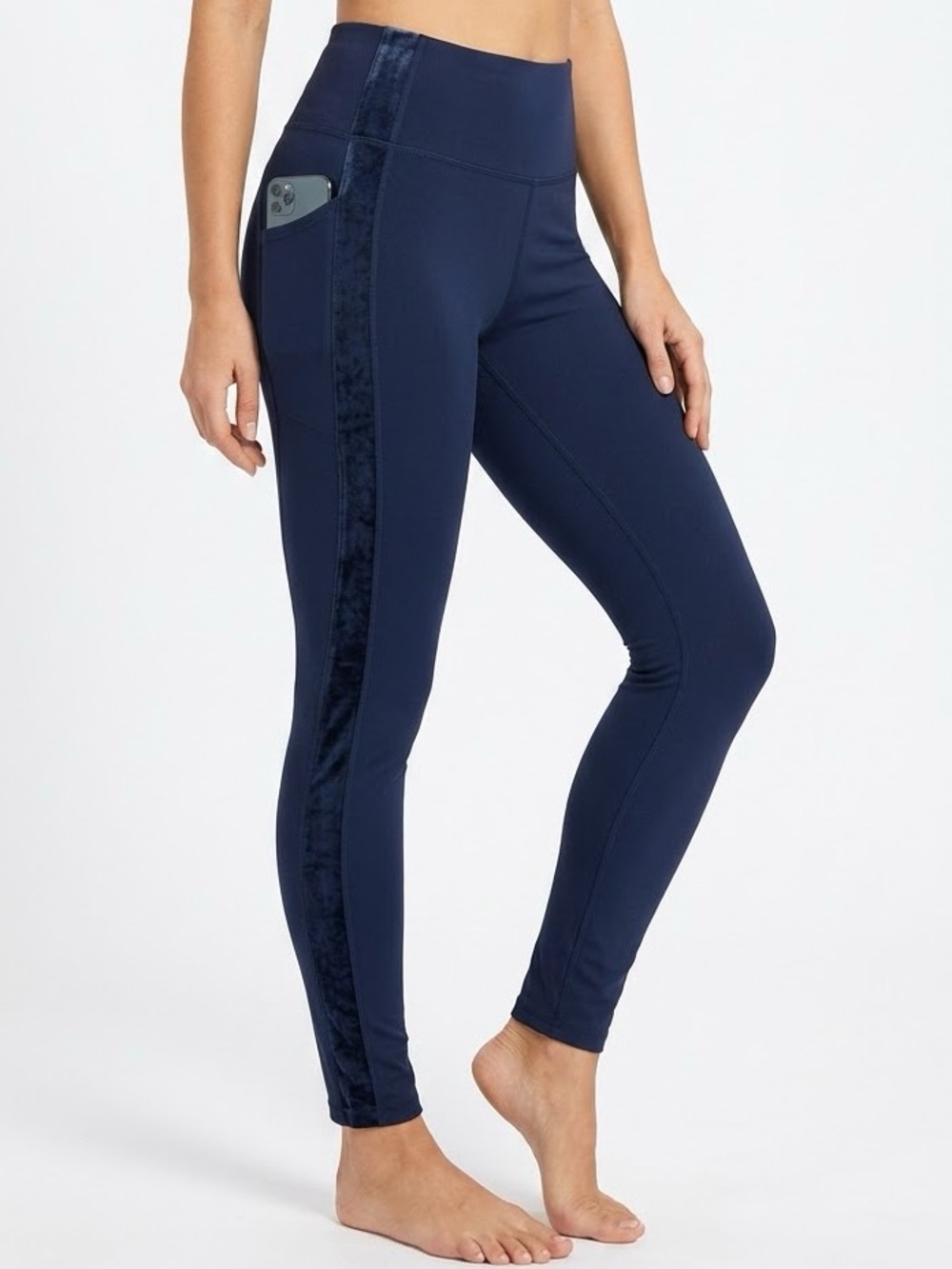 NWT CHICOS Zenergy High-Rise Navy Velour inset  Leggings with Side Pocket